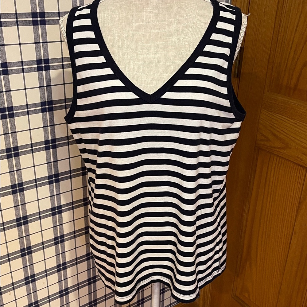 Eddie Bauer Navy Blue and White Striped Tank Top